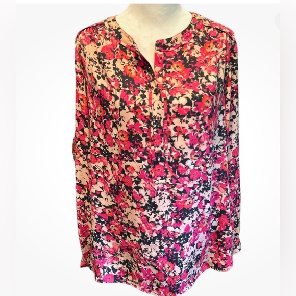 NWOT LOFT Long Sleeved  Pink and Black Floral Blouse top Size XS romantic floral - Picture 1 of 6